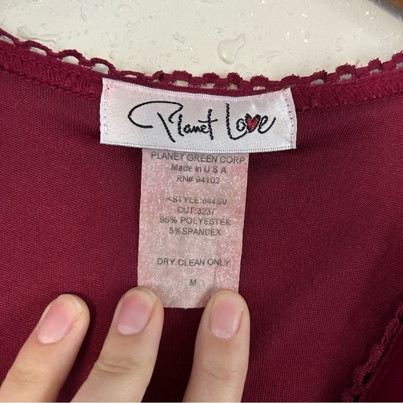 Planet Love Red Velvet V-Neck Long Sleeve Crop Top Medium Holiday Vintage - Picture 3 of 7